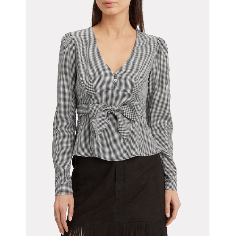 Intermix Myra Gingham Long Sleeve Bow Waist Tie Top